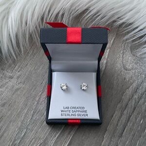 NWT White Round Sapphire Sterling Silver Stud Earrings